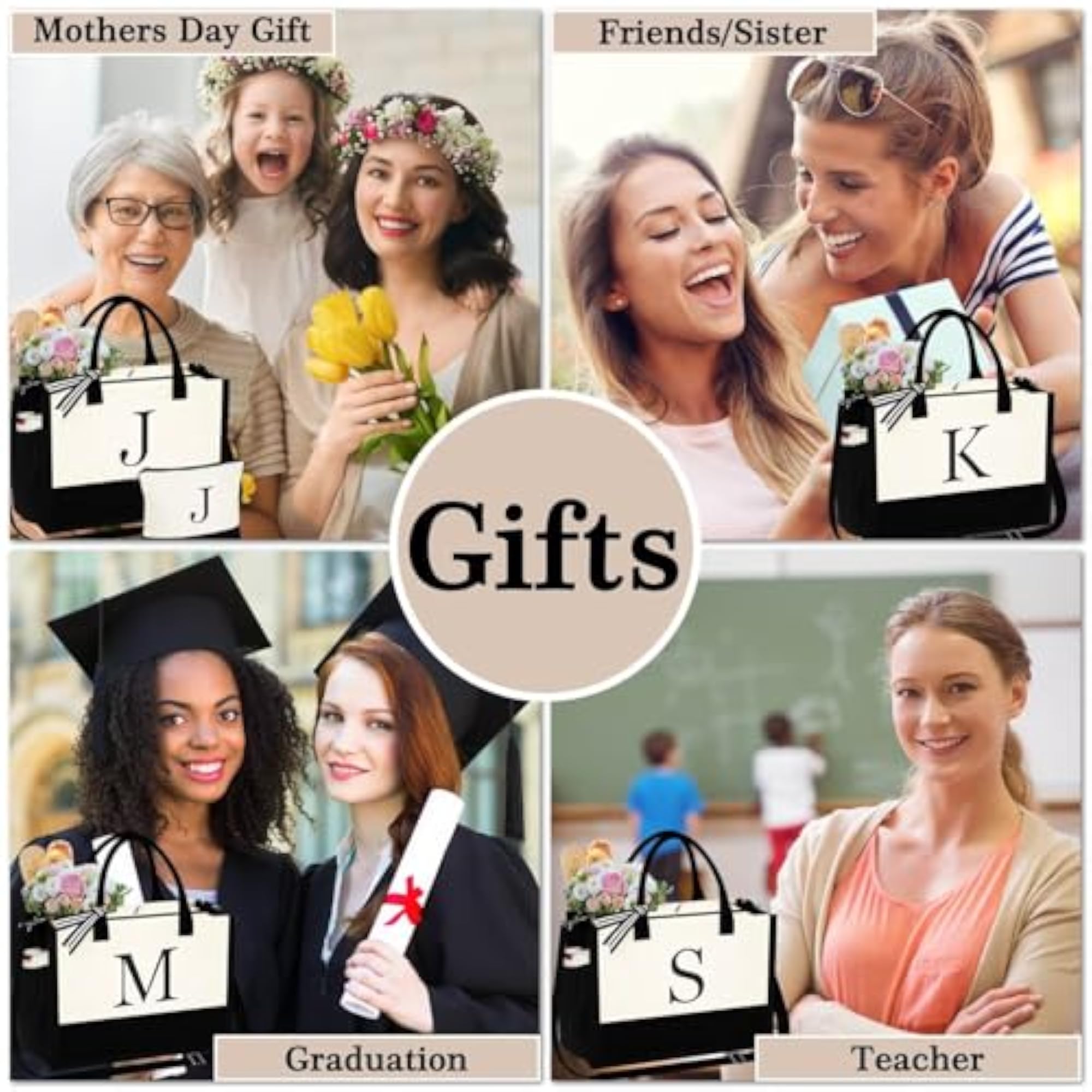 Initial Canvas Tote Bag & Makeup Bag Gift Set